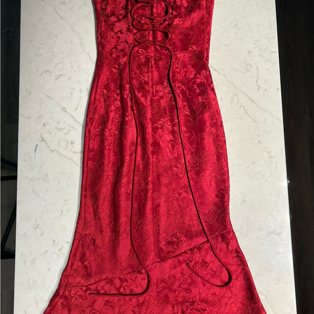 Babyboo Whitney Red Floral Jacquard Maxi Dress – Size S - Picture 8 of 10